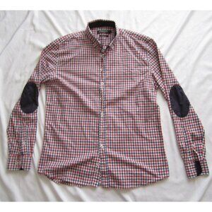 Men's Premoda Slim Fit Button Elbow Patch Long Sleeve Shirt Sz L (MT629)